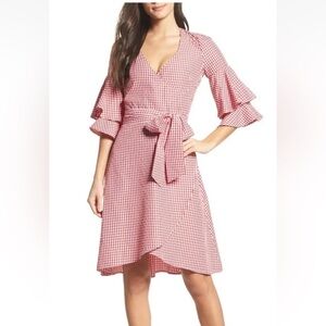 New RARE FIND Charles Henry Sold Out Red/White Gingham Ruffle Wrap Dress (Small)